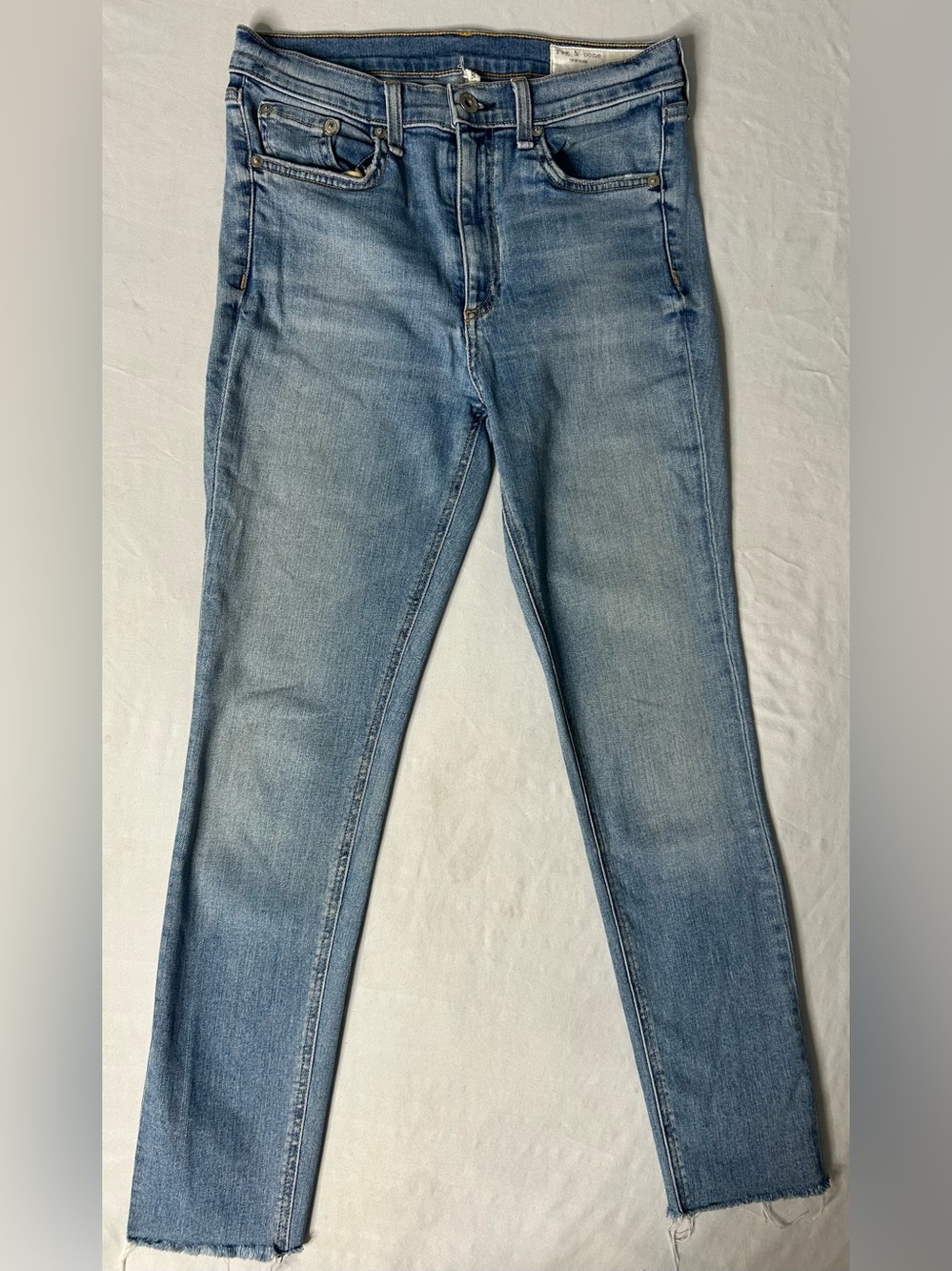 Rag & Bone High Rise Ankle Skinny Jeans Size 27 Light Wash Raw Hem NYC Denim